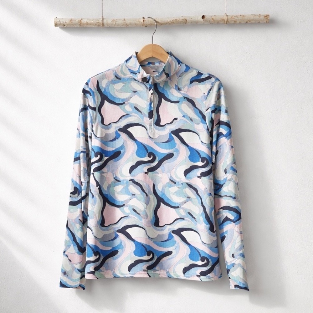 X By Gottex Swirl Retro Waves Athletic Top S Moisture Wicking Golf Tenniscore